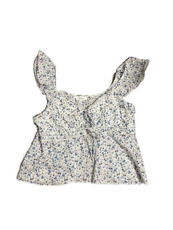 Kirious Los Angeles Tops - Kirious Los Angeles Blue Floral Ruffle Strap Tie-Front Peplum Top